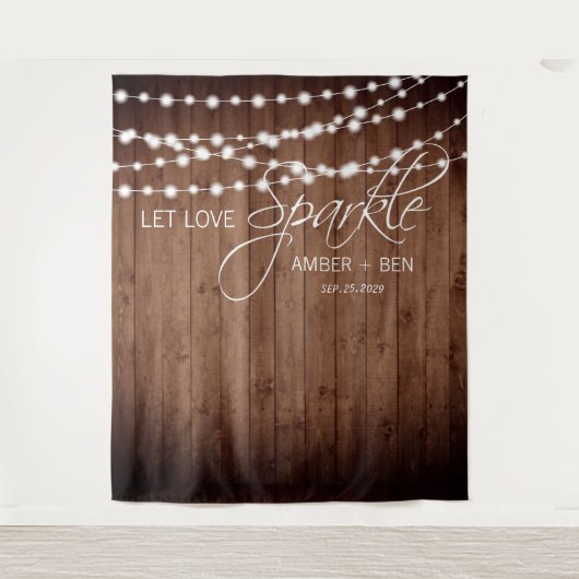 Rustic Barnwood String Lights Custom Wedding Wandkleed (Voorkant)