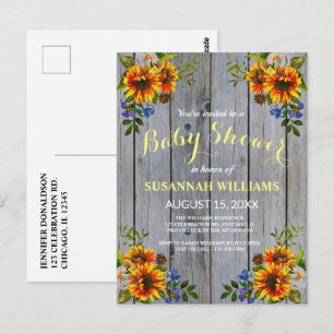 Rustic Barnwood Sunflower Baby shower Invitation Briefkaart