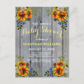 Rustic Barnwood Sunflower Baby shower Invitation Briefkaart (Voorkant)