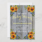Rustic Barnwood Sunflower Baby shower Invitation Kaart (Voorkant)