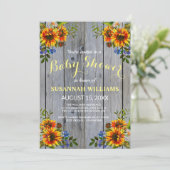Rustic Barnwood Sunflower Baby shower Invitation Kaart (Staand voorkant)