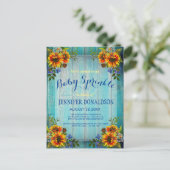 Rustic Barnwood Sunflower Baby Sprinkle Invitation Briefkaart (Staand voorkant)