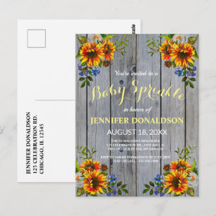 Rustic Barnwood Sunflower Baby Sprinkle Invitation Briefkaart