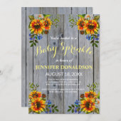 Rustic Barnwood Sunflower Baby Sprinkle Invitation Kaart (Voorkant / Achterkant)