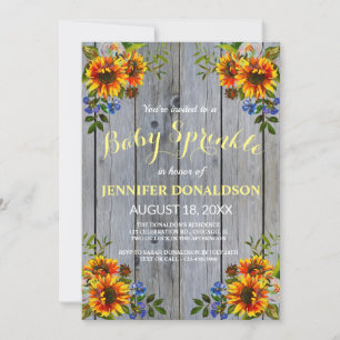 Rustic Barnwood Sunflower Baby Sprinkle Invitation Kaart