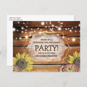 Rustic Barnwood Surprise Sunflower 50th Birthday Uitnodiging Briefkaart
