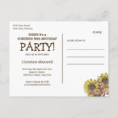 Rustic Barnwood Surprise Sunflower 50th Birthday Uitnodiging Briefkaart (Achterkant)