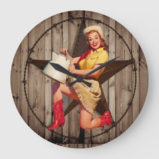 Rustic BarnWood texas ster western country cowgirl Grote Klok (Voorkant)