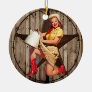 Rustic BarnWood texas ster western country cowgirl Keramisch Ornament