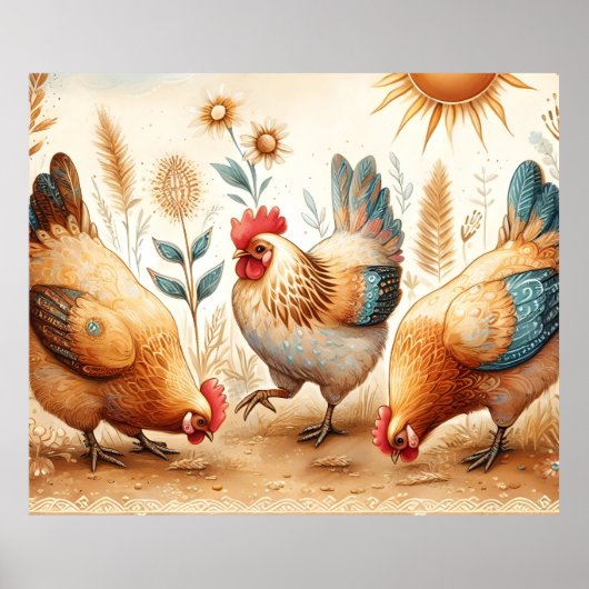 Rustic Barnyard Chickens Boho Country Boerderij Po Poster (Voorkant)