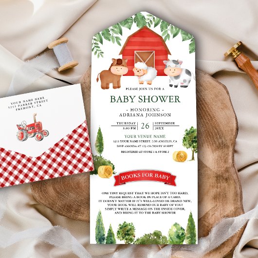 Rustic Barnyard Cute Farm Animals Baby shower All In One Uitnodiging