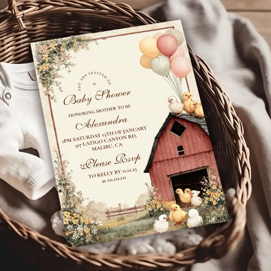 Rustic Barnyard Ducklings Baby shower Kaart