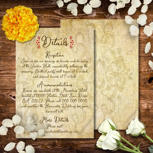 Rustic Baroque Floral Mexican Wedding Informatiekaartje