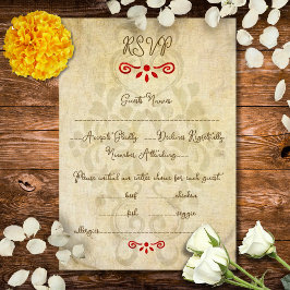Rustic Baroque Floral Mexican Wedding RSVP Kaartje