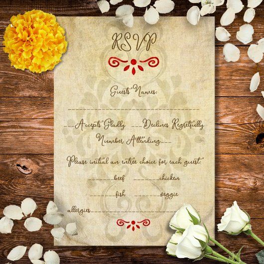 Rustic Baroque Floral Mexican Wedding RSVP Kaartje