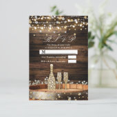 Rustic Barrel Champagne Lights Wedding RSVP Antwoo Kaart (Staand voorkant)