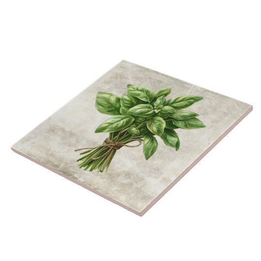 Rustic Basil Herb Faux Ceramic Tile Tegeltje (Zijkant)