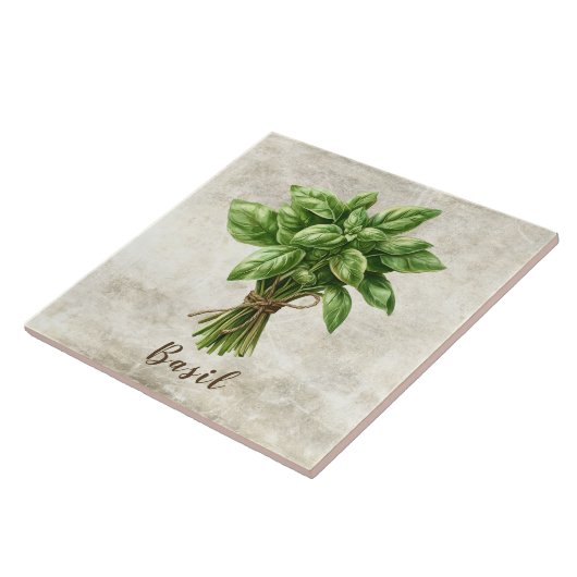 Rustic Basil Herb Spice Faux Ceramic Tile Tegeltje (Zijkant)