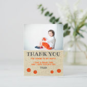 Rustic Basketball Birthday Foto Dank u Briefkaart (Staand voorkant)