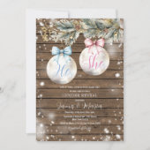 Rustic Bauble Blauw Roze Kerst Geslacht Onthulling Kaart (Voorkant)