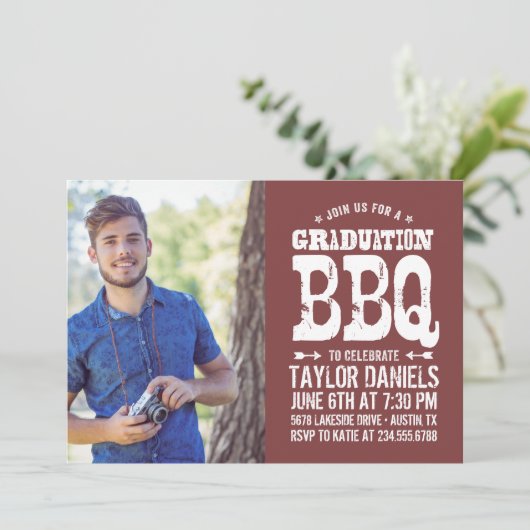 Rustic BBQ Graduation Party Invitation Kaart (Staand voorkant)