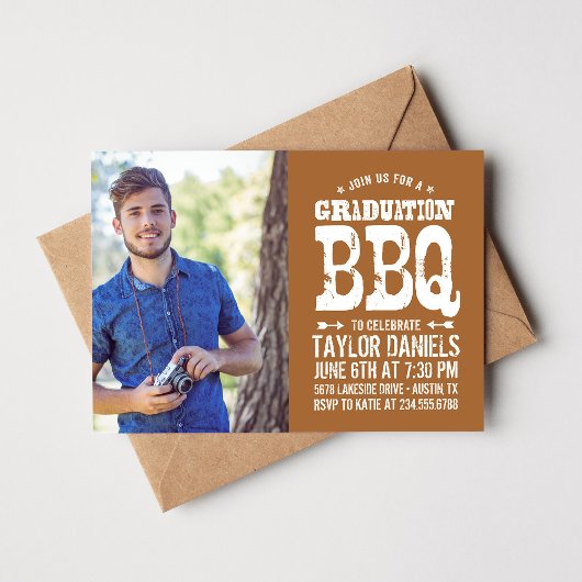 Rustic BBQ Graduation Party Invitation Kaart