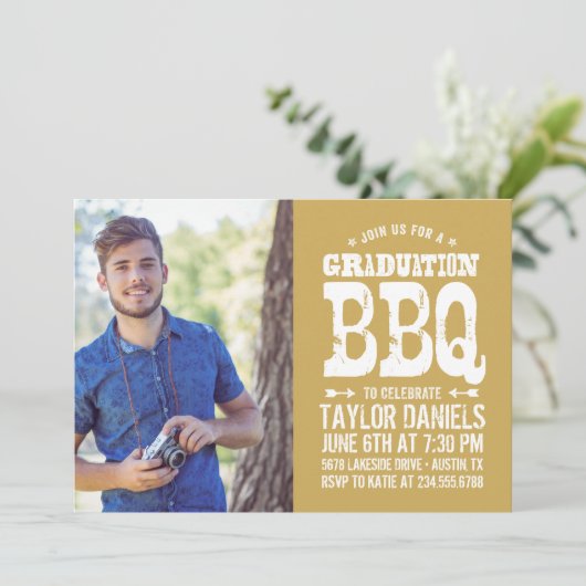 Rustic BBQ Graduation Party Invitation Kaart (Staand voorkant)