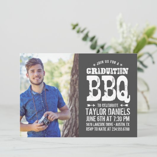 Rustic BBQ Graduation Party Invitation Kaart (Staand voorkant)