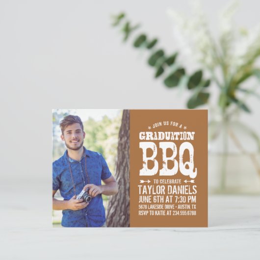 Rustic BBQ Graduation Party Invitation Uitnodiging Briefkaart (Staand voorkant)
