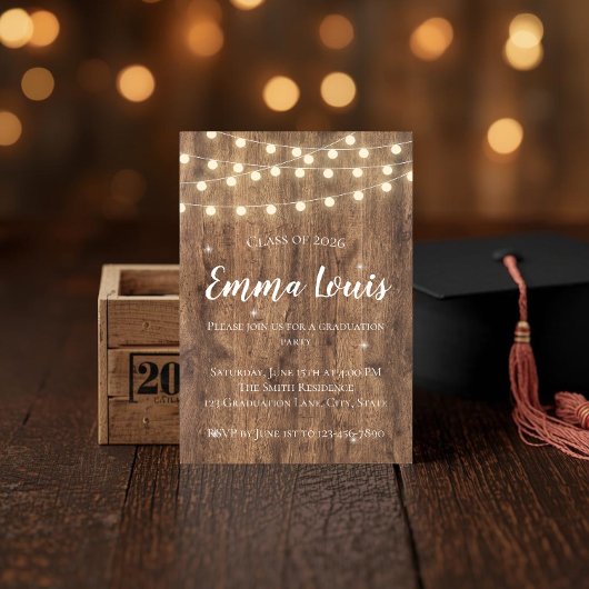 Rustic BBQ Graduation Party Invitation with Photo Kaart