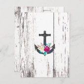 Rustic Beach Anchor & Bold Floral Save the Date Aankondigingskaart (Voorkant / Achterkant)