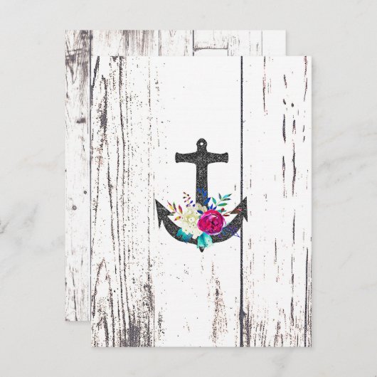 Rustic Beach Anchor & Bold Floral Save the Date Aankondigingskaart (Voorkant / Achterkant)
