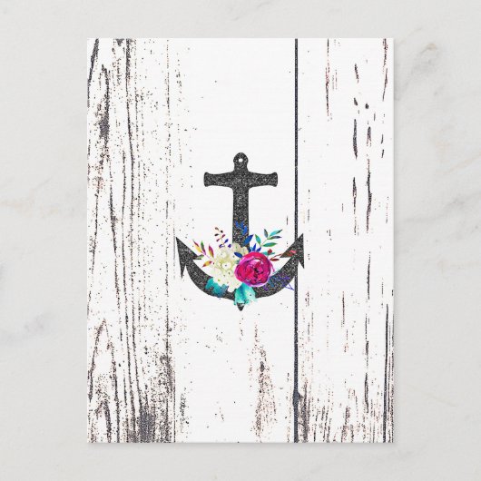 Rustic Beach Anchor & Bold Floral Save the Date Aankondigingskaart (Voorkant)