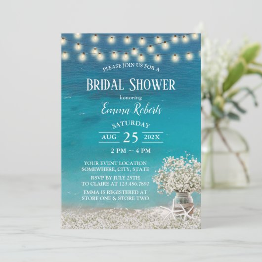 Rustic Beach Baby's Breath Flowers Vrijgezellenfee Kaart (Staand voorkant)