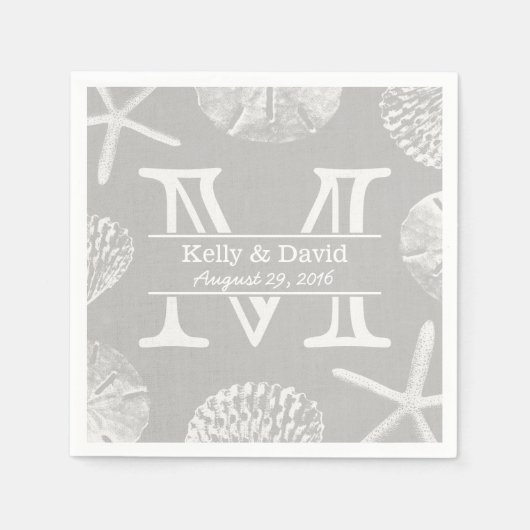Rustic Beach bruiloft Monogram Laced Silver Servetten (Voorkant)