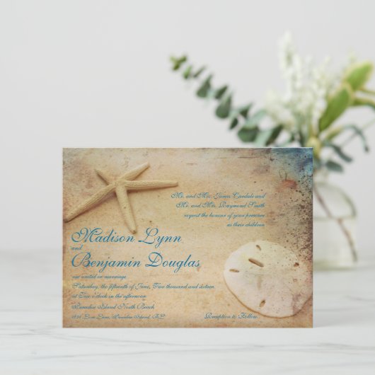Rustic Beach Destination Wedding Invitations Kaart (Staand voorkant)