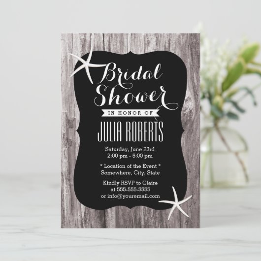 Rustic Beach Driftwood Bridal Shower Invitations Kaart (Staand voorkant)