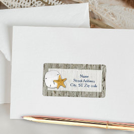 Rustic Beach Driftwood Sand Dollar Weddenschap Etiket