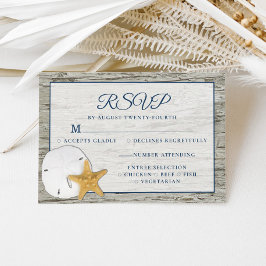 Rustic Beach Driftwood Sand Dollar Wedding RSVP Kaartje