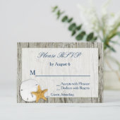 Rustic Beach Driftwood Sand Dollar Wedding RSVP Kaartje (Staand voorkant)