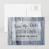 Rustic Beach Driftwood & Starfish Bewaar de datum Aankondigingskaart (Voorkant / Achterkant)