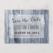 Rustic Beach Driftwood & Starfish Bewaar de datum Aankondigingskaart (Voorkant)