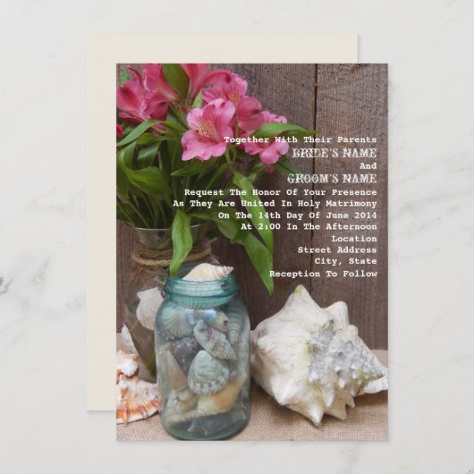 Rustic Beach Floral Wedding Kaart (Voorkant / Achterkant)