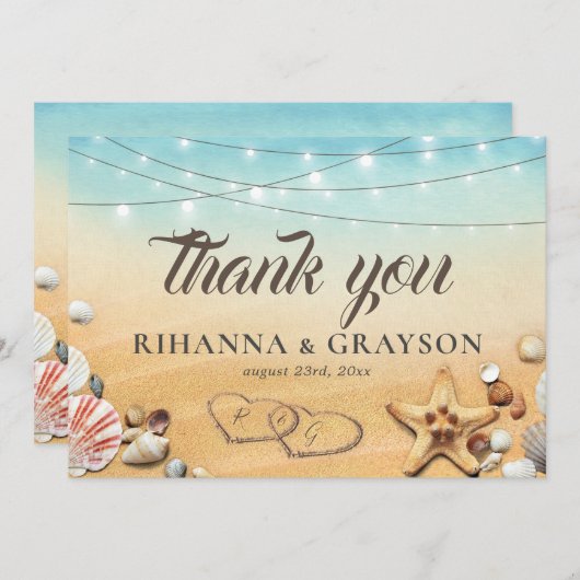 Rustic Beach Heart Shore bruiloft Dank u Bedankkaart (Voorkant / Achterkant)