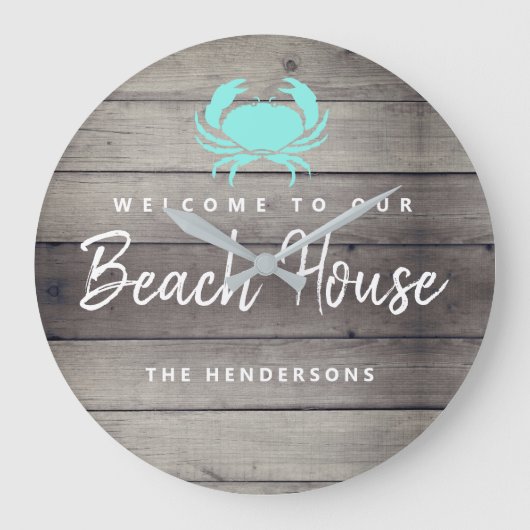 Rustic Beach House Coastal Personalized Grote Klok (Voorkant)
