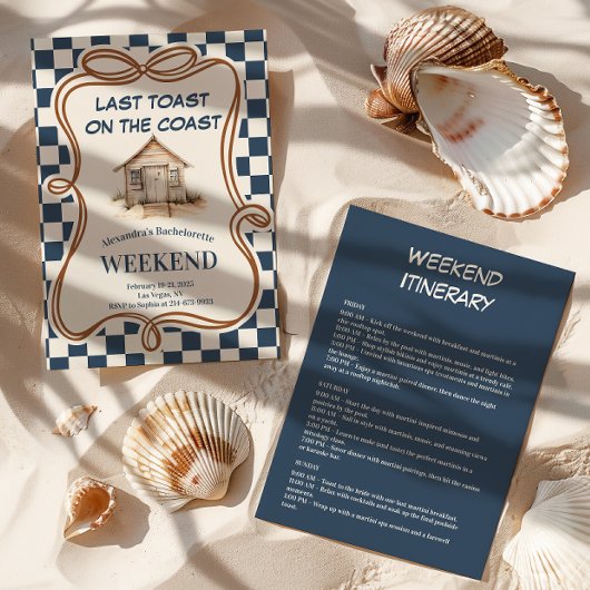 Rustic Beach Hut Coastal Gingham Bachelorette Kaart