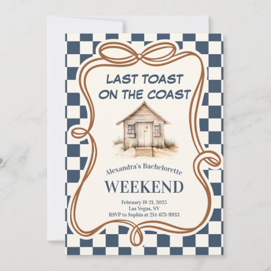 Rustic Beach Hut Coastal Gingham Bachelorette Kaart (Voorkant)