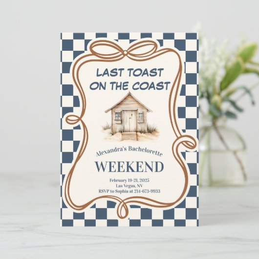 Rustic Beach Hut Coastal Gingham Bachelorette Kaart (Staand voorkant)