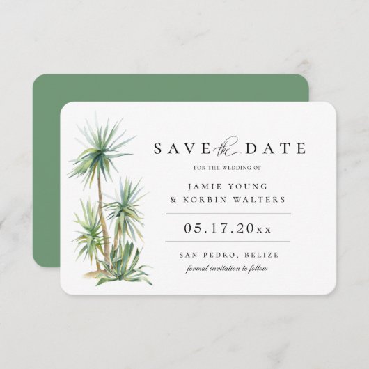 Rustic Beach Island Palm Save the Date Aankondiging (Voorkant / Achterkant)
