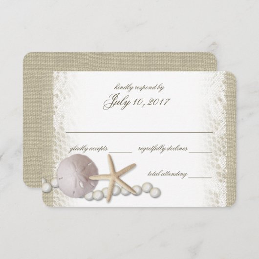 Rustic Beach Kant en Parels Reactie RSVP Kaartje (Voorkant / Achterkant)